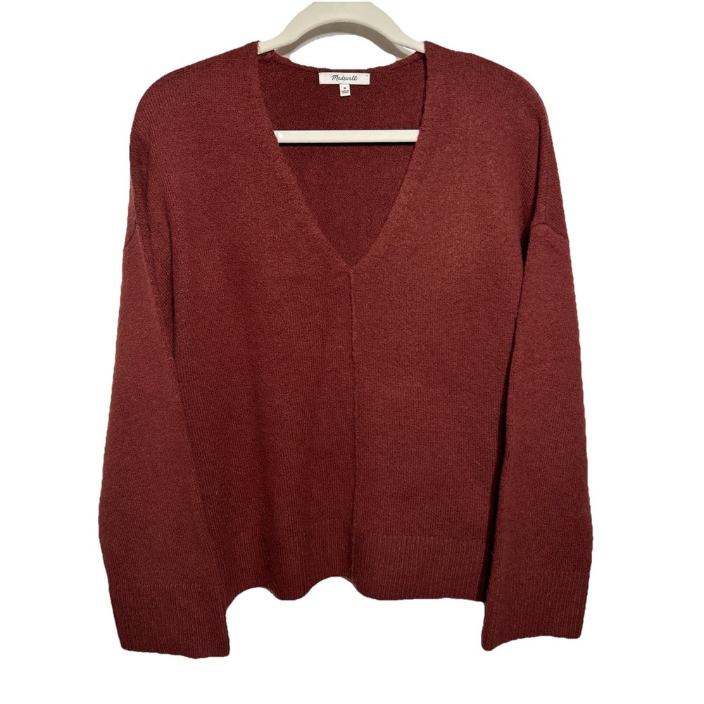 Madewell Oversized Exposed Seam Textured Wide Sleeve Sweater Rust Size Medium